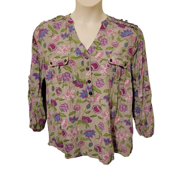 Matilda Jane L Gray Pink Floral V Neck Top THINKING OUT LOUD - Picture 2 of 7